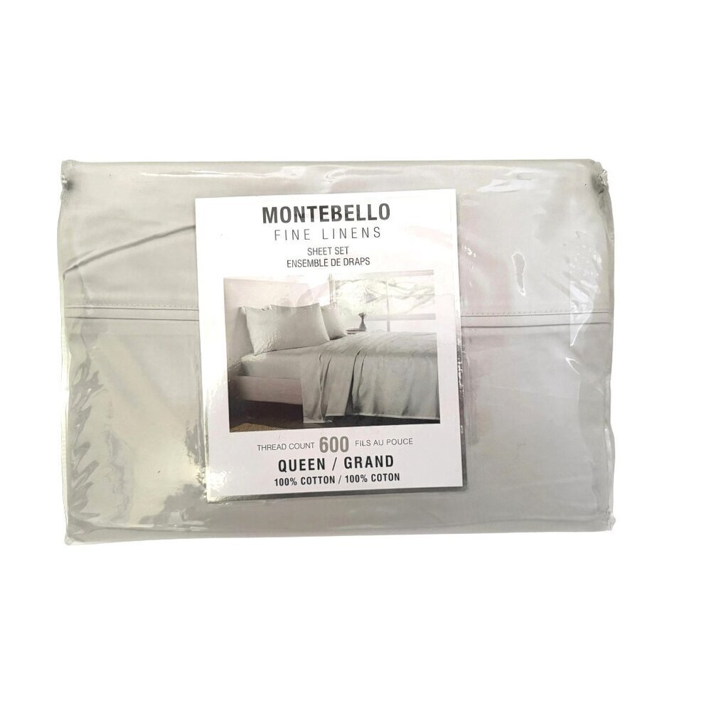 Montibello Mushroom Oyster 600 thread Count Queen Size Sheet 4 Pc Set New